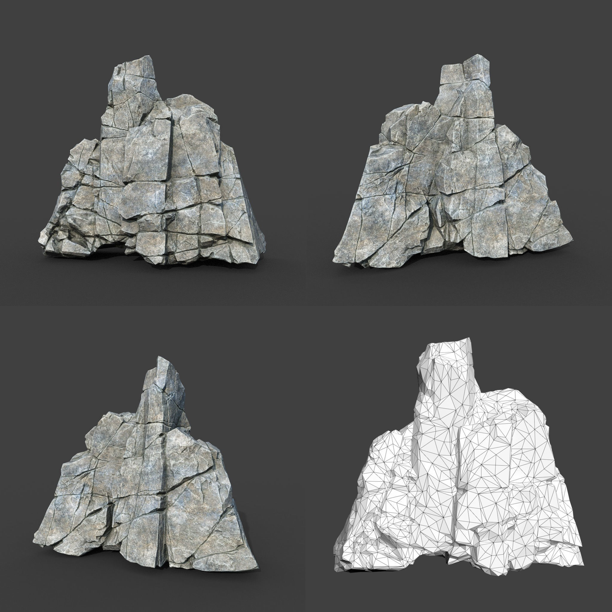 Low poly Gray Cracked Modular Rock 220112 Low-poly 3D model_10