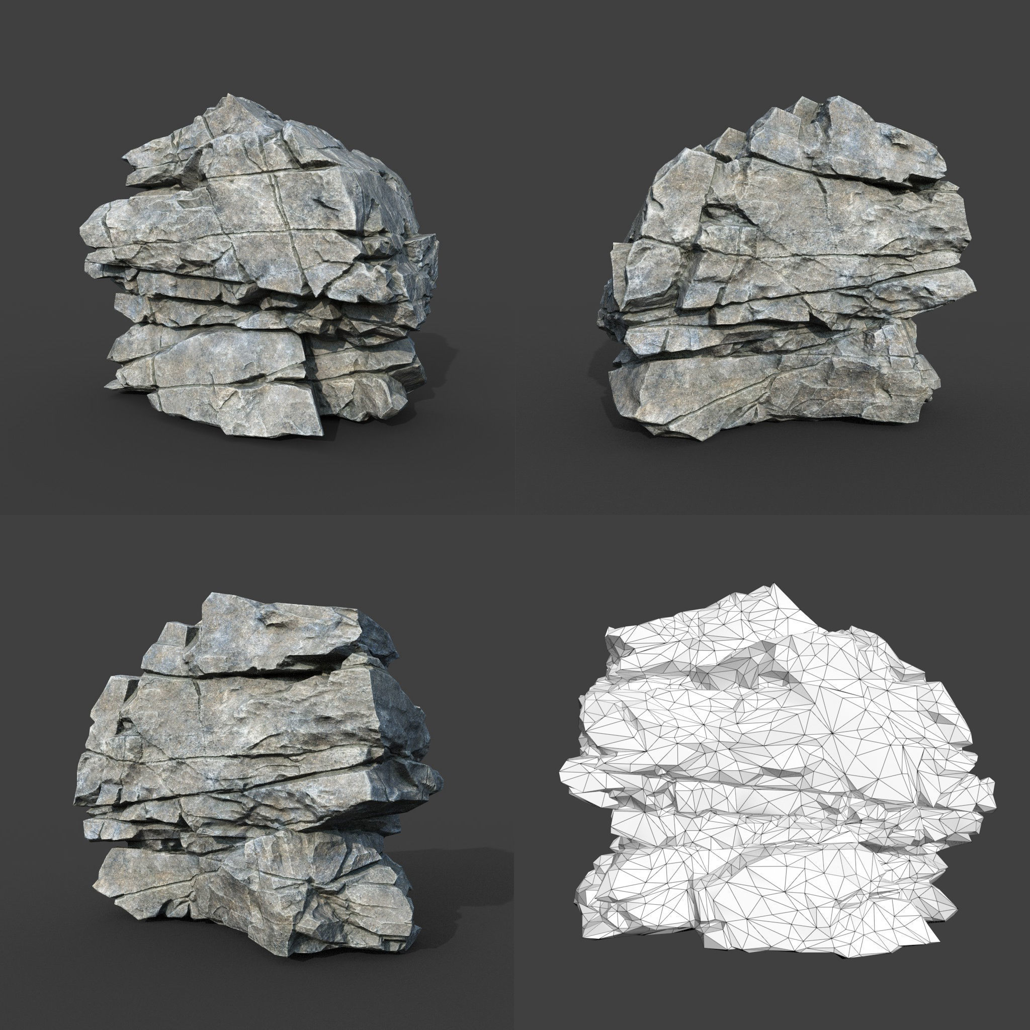 Low poly Gray Cracked Modular Rock 220112 Low-poly 3D model_14