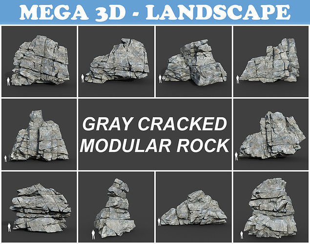 Low poly Gray Cracked Modular Rock 220112 Low-poly 3D model