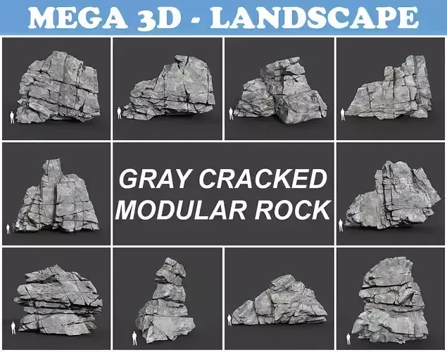 Low poly Gray Cracked Modular Rock 220112