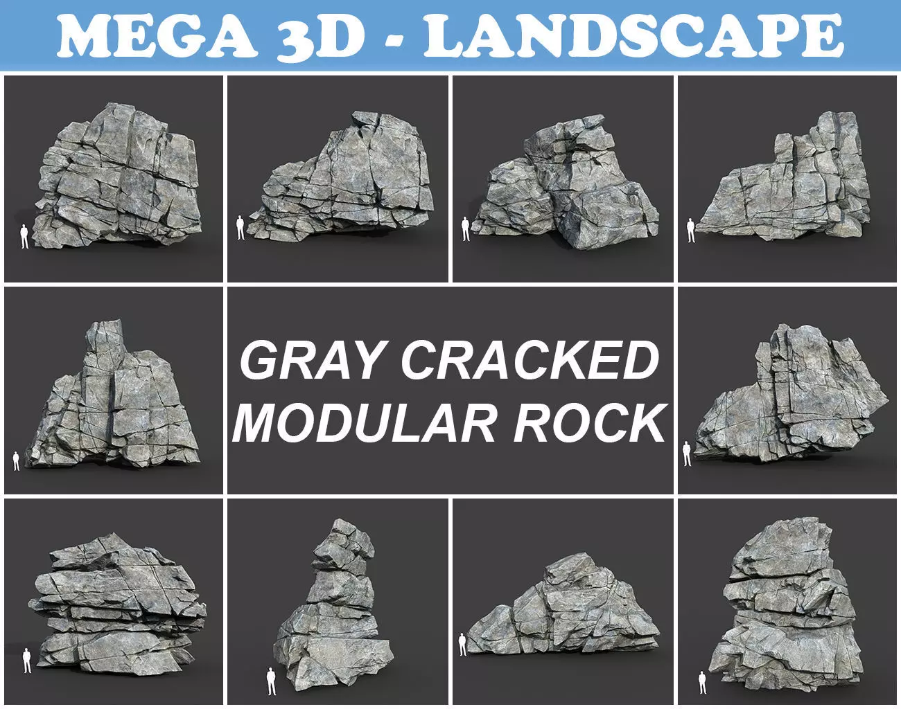 Low poly Gray Cracked Modular Rock 220112 Low-poly 3D model_0