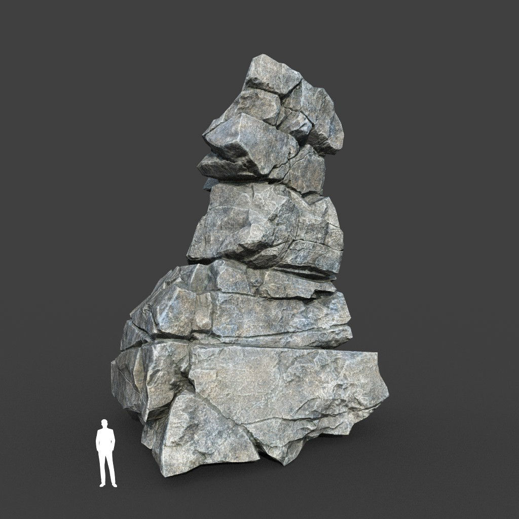 Low poly Gray Cracked Modular Rock 220112 Low-poly 3D model_15