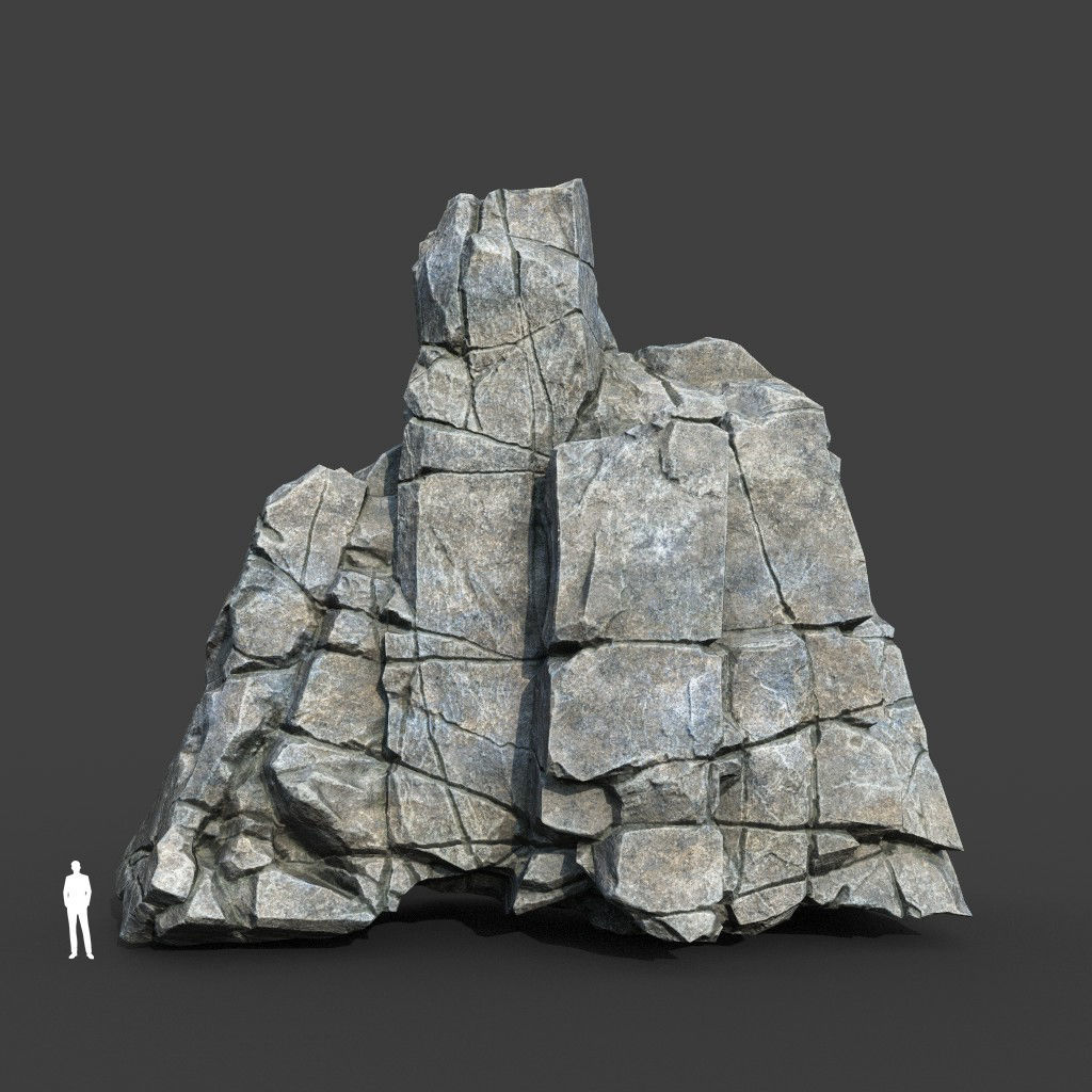 Low poly Gray Cracked Modular Rock 220112 Low-poly 3D model_9