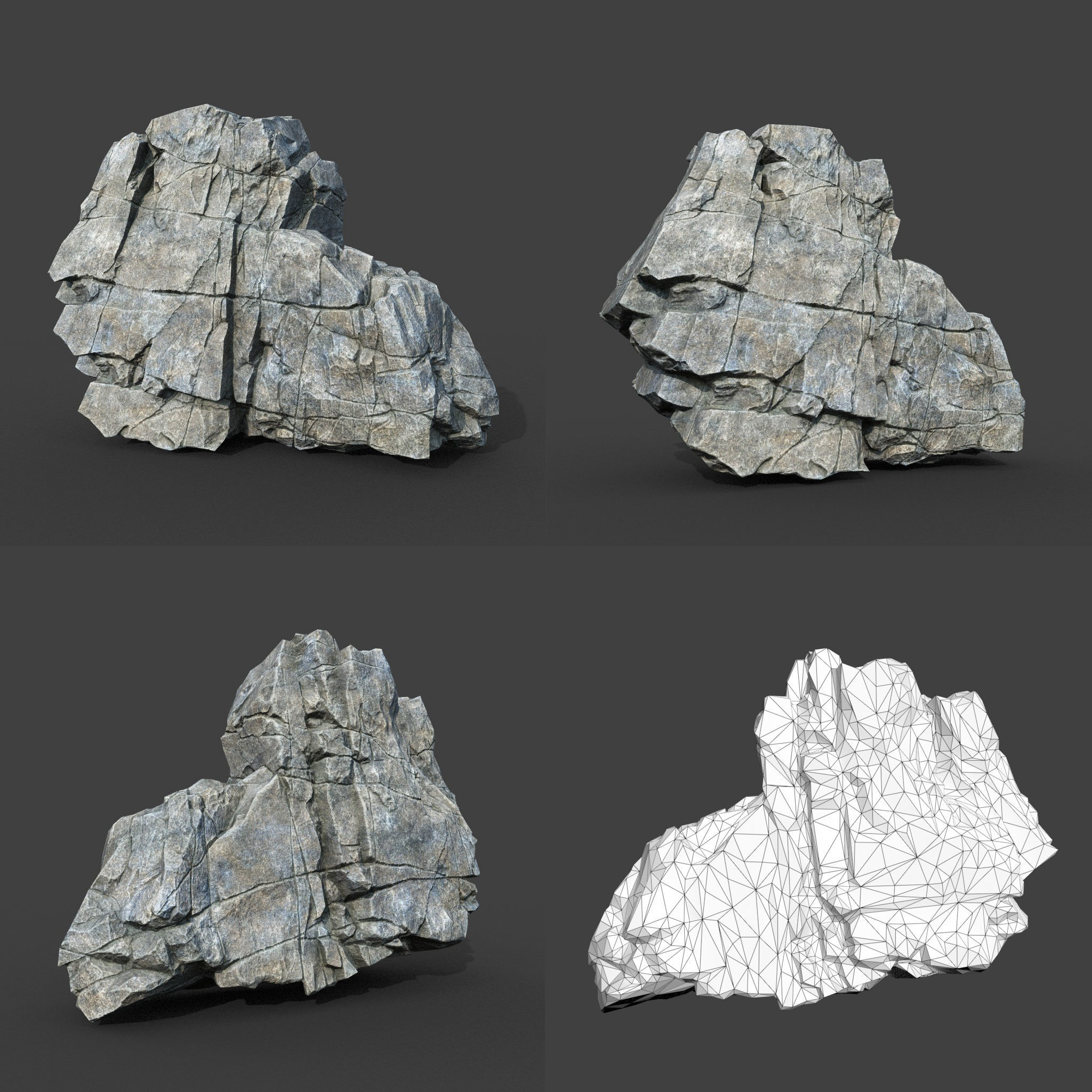 Low poly Gray Cracked Modular Rock 220112 Low-poly 3D model_12