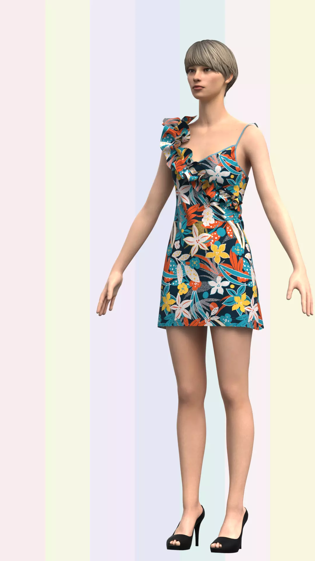 Ladies Frill Dress Low-poly 3D model