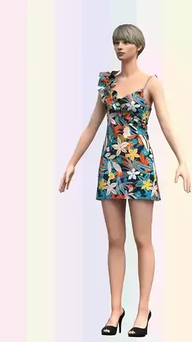 Ladies Frill Dress Low-poly 3D model