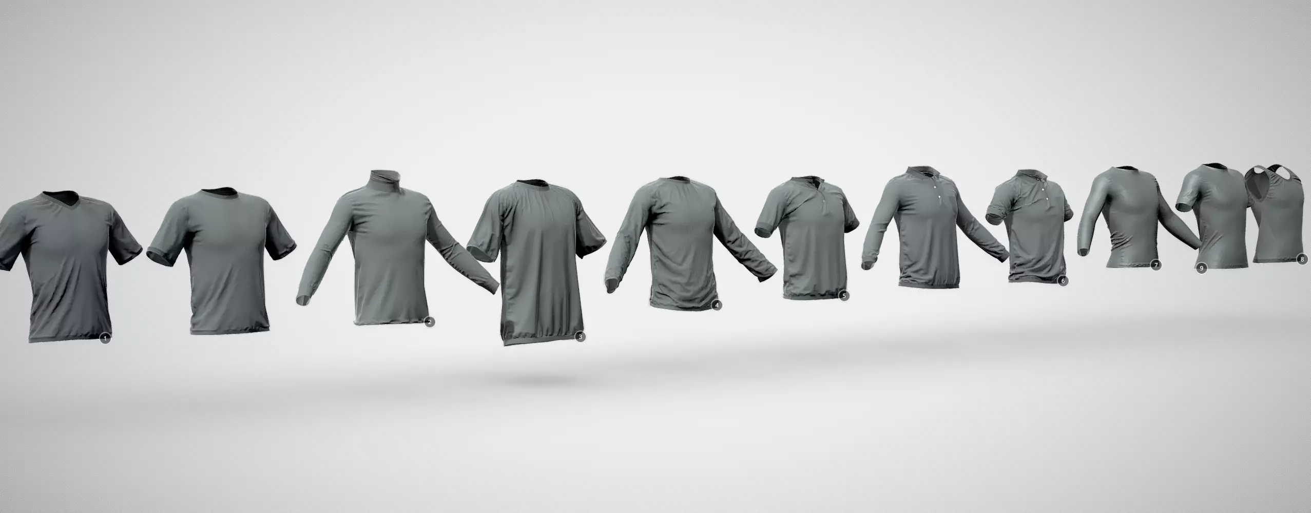 11 Basic LowPoly T-Shirts Pack 3D model