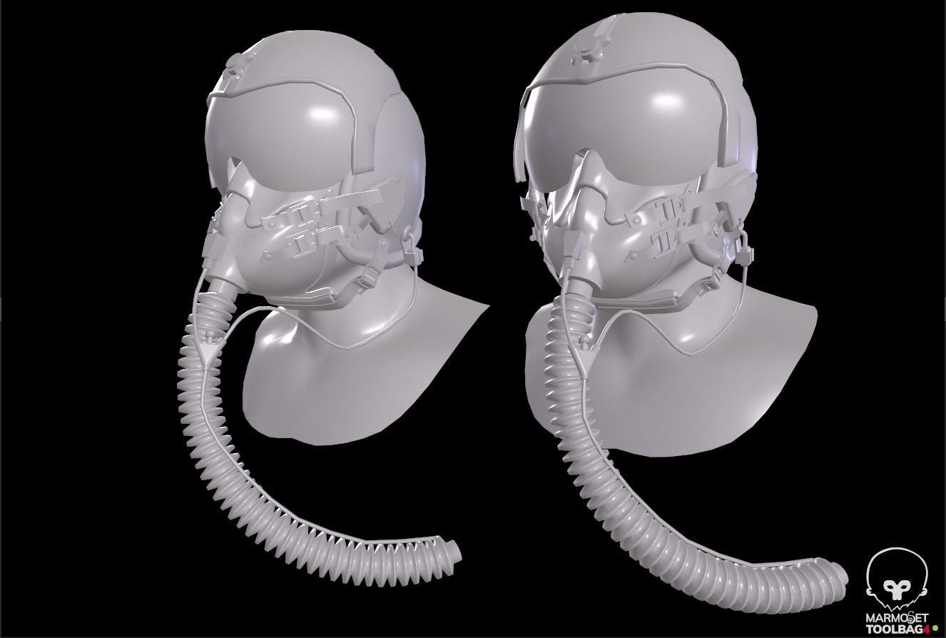 Fighter pilot helmet HGU-33 with MBU-12 oxygen mask Low-poly 3D model_9