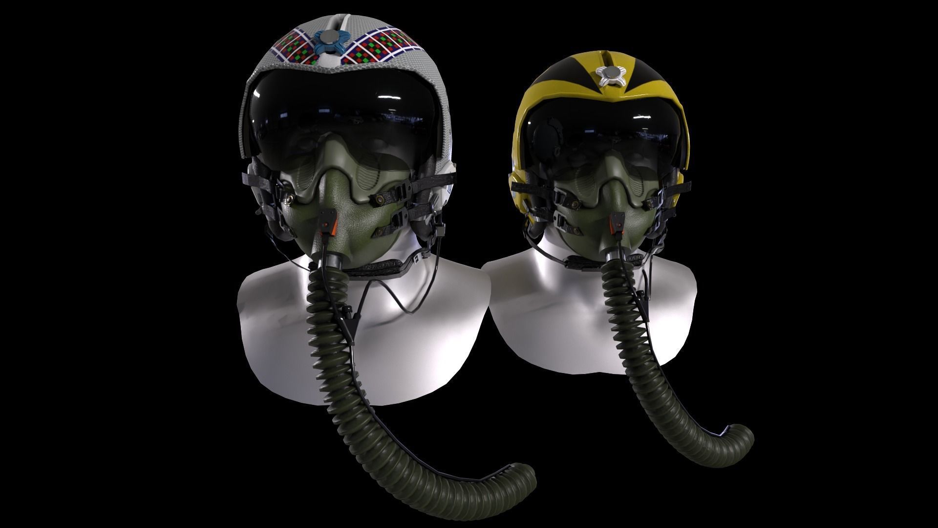 Fighter pilot helmet HGU-33 with MBU-12 oxygen mask Low-poly 3D model_5