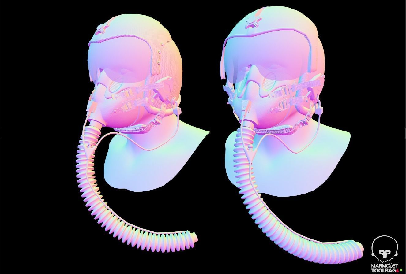 Fighter pilot helmet HGU-33 with MBU-12 oxygen mask Low-poly 3D model_7