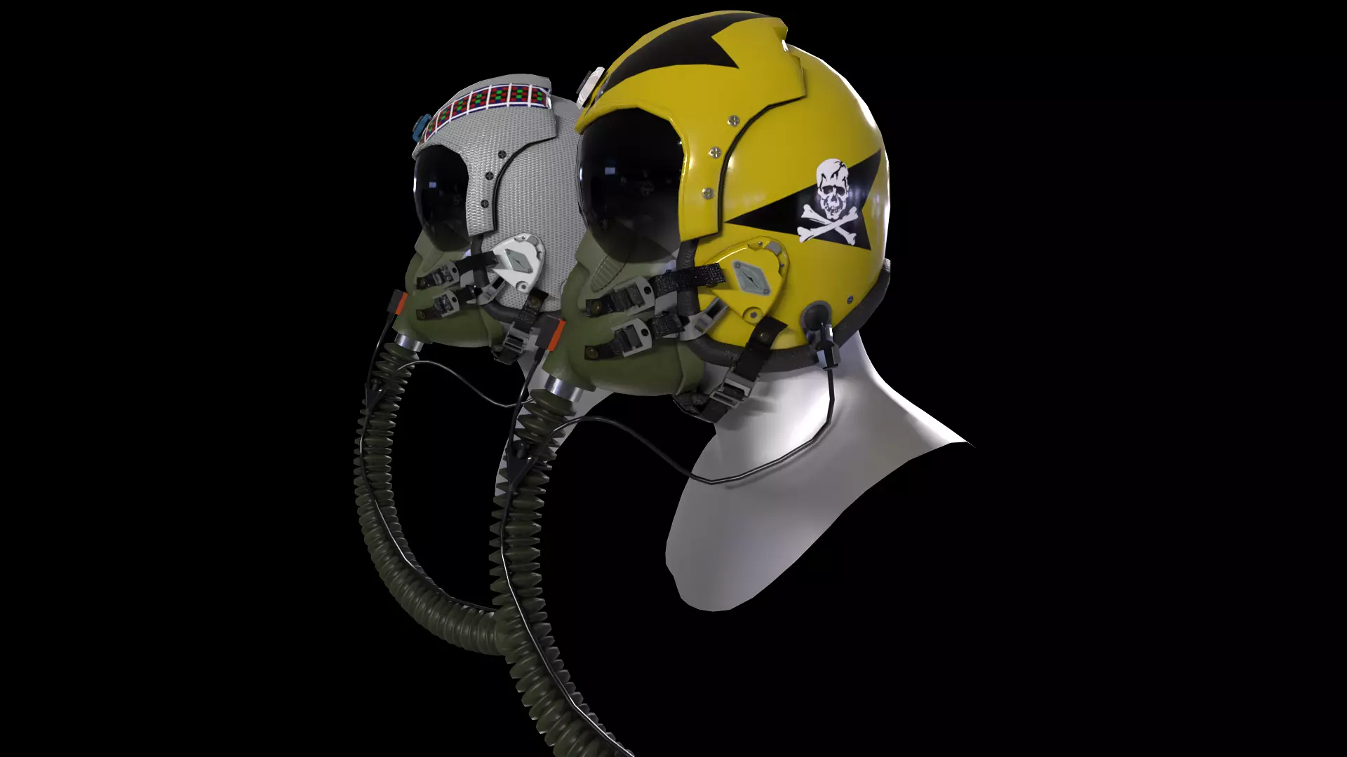 Fighter pilot helmet HGU-33 with MBU-12 oxygen mask Low-poly 3D model_0