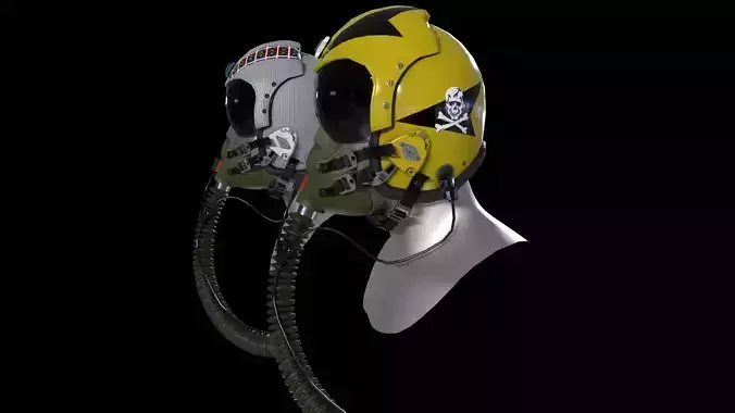 Fighter pilot helmet HGU-33 with MBU-12 oxygen mask Low-poly 3D model