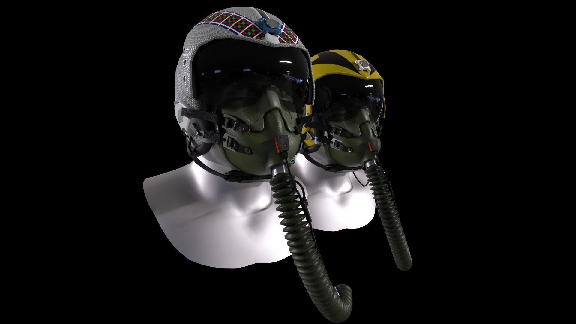 Fighter pilot helmet HGU-33 with MBU-12 oxygen mask Low-poly 3D model_4