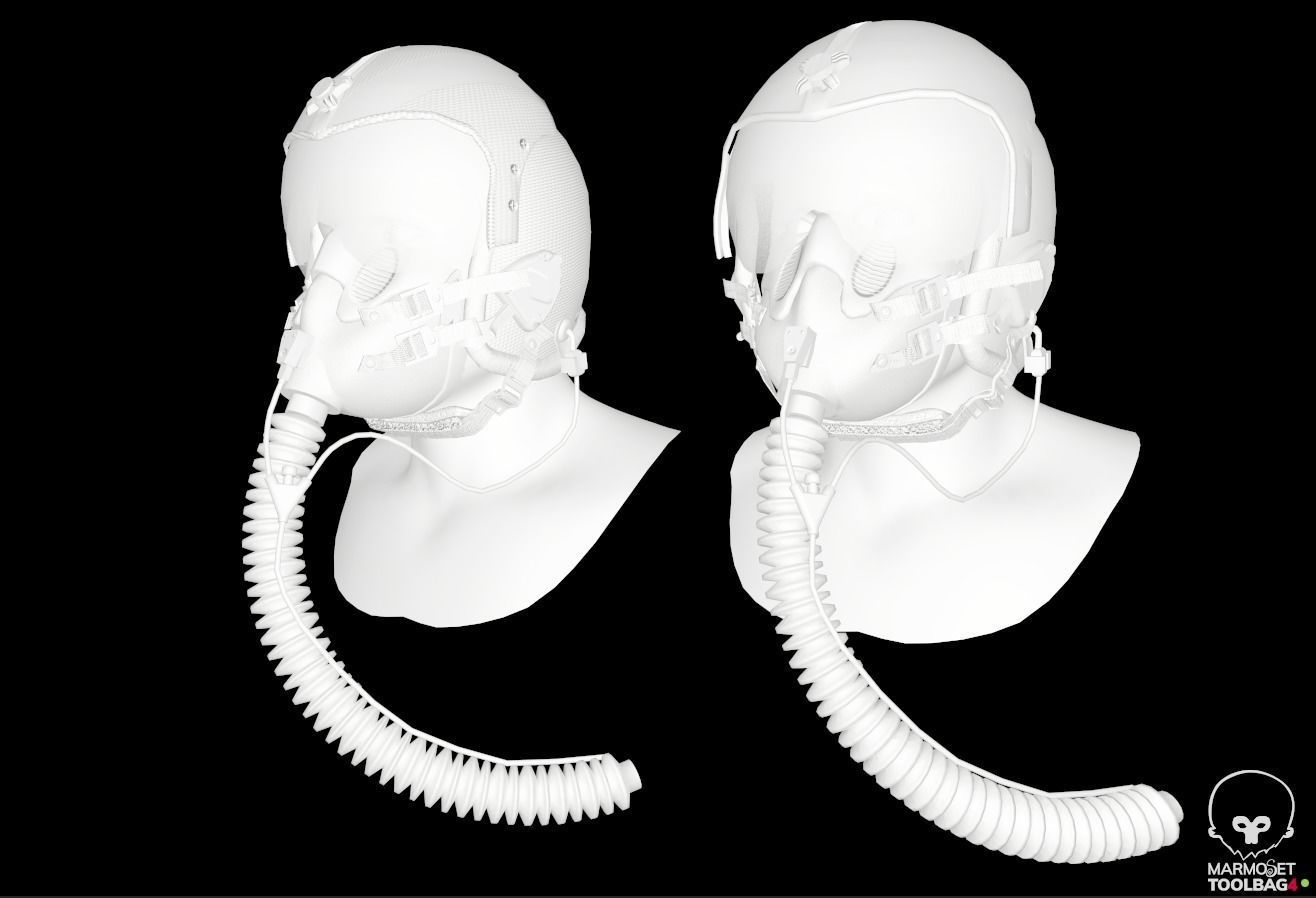 Fighter pilot helmet HGU-33 with MBU-12 oxygen mask Low-poly 3D model_6