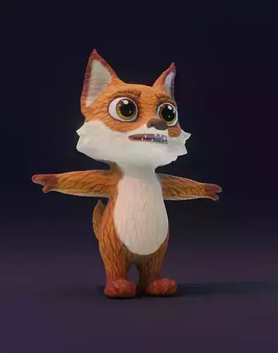 Cartoon Fox Rigged 3D Model Low-poly 3D model