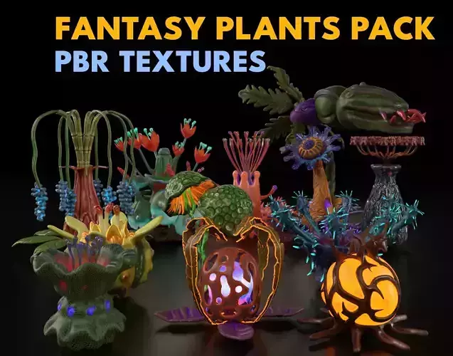 Fantasy plants pack Low-poly 3D model