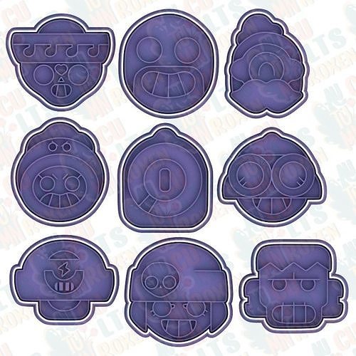 Brawl stars icons cookie cutter set of 9-2 3D print model