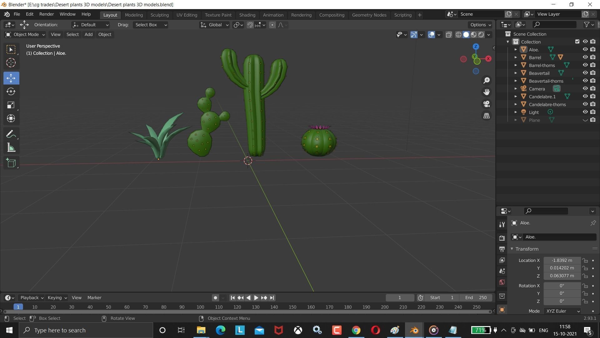 Low-poly stylized cacti set Low-poly 3D model game Low-poly 3D model_5