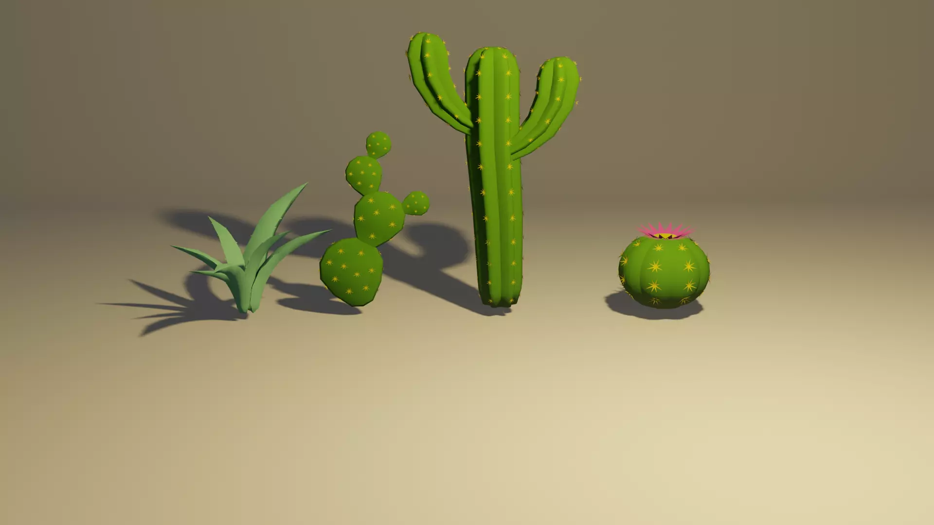 Low-poly stylized cacti set Low-poly 3D model game Low-poly 3D model_0