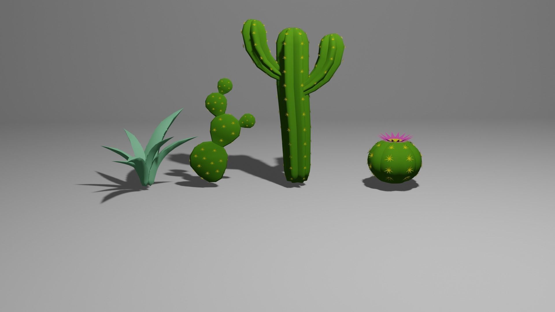 Low-poly stylized cacti set Low-poly 3D model game Low-poly 3D model_2