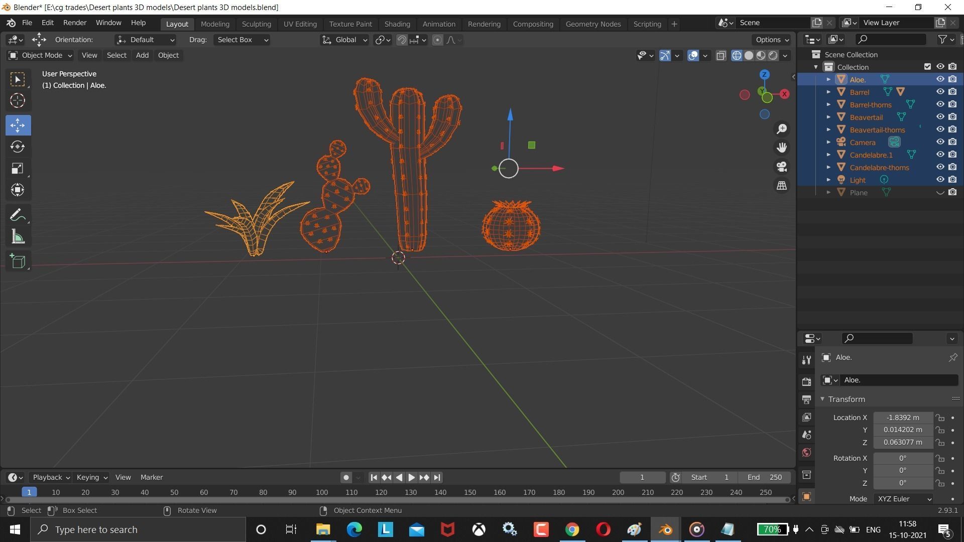 Low-poly stylized cacti set Low-poly 3D model game Low-poly 3D model_4