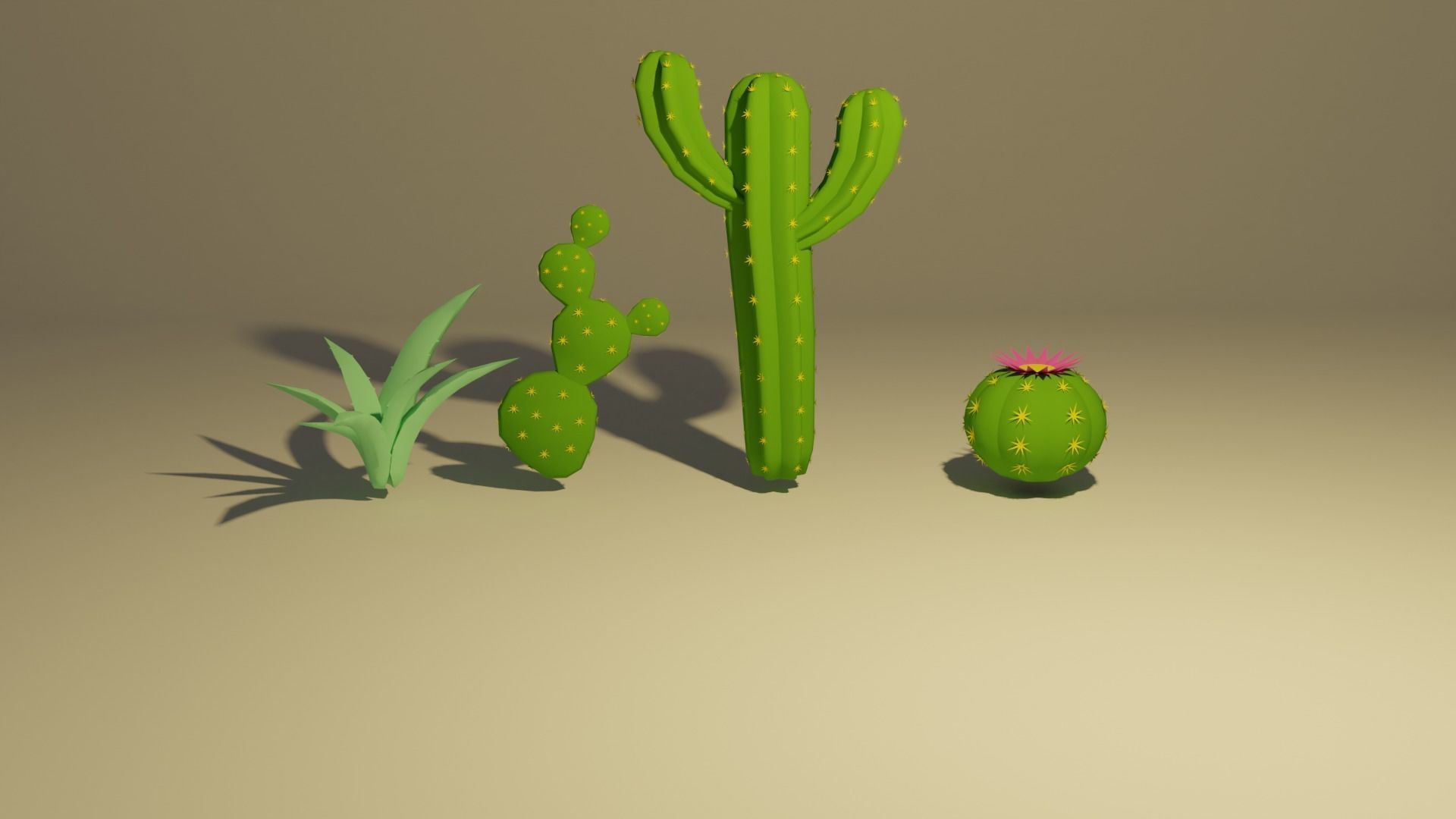 Low-poly stylized cacti set Low-poly 3D model game Low-poly 3D model_1