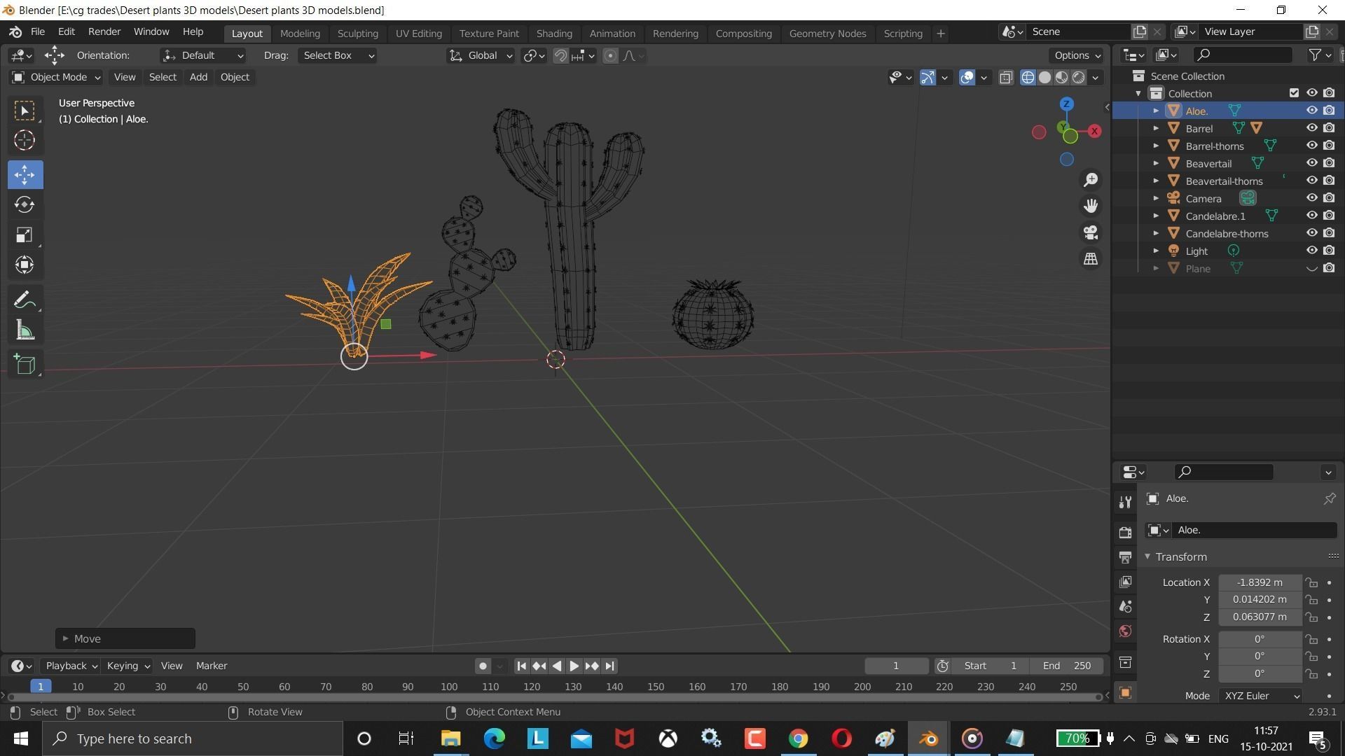 Low-poly stylized cacti set Low-poly 3D model game Low-poly 3D model_3