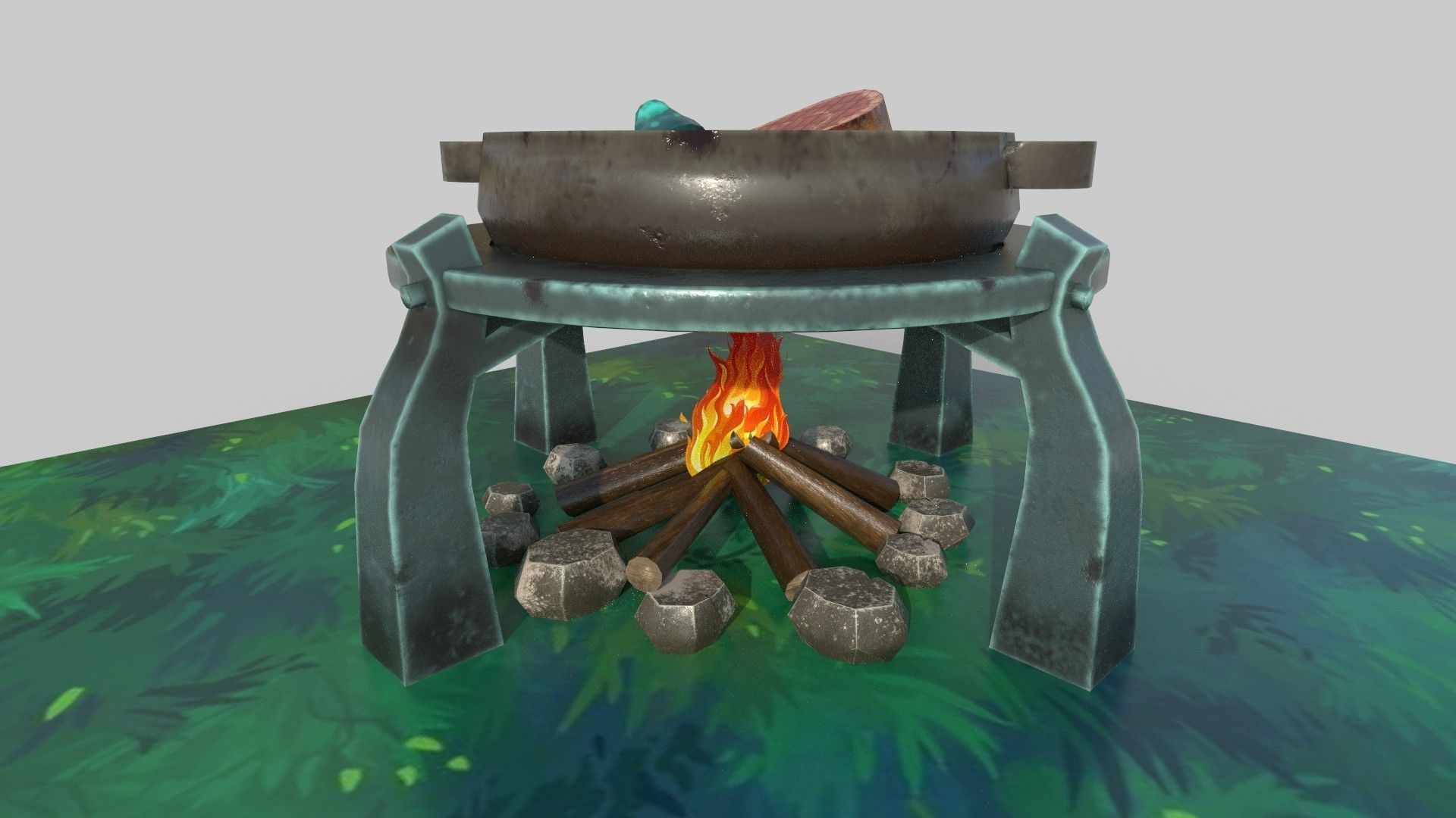 Camp fire Low-poly 3D model_4