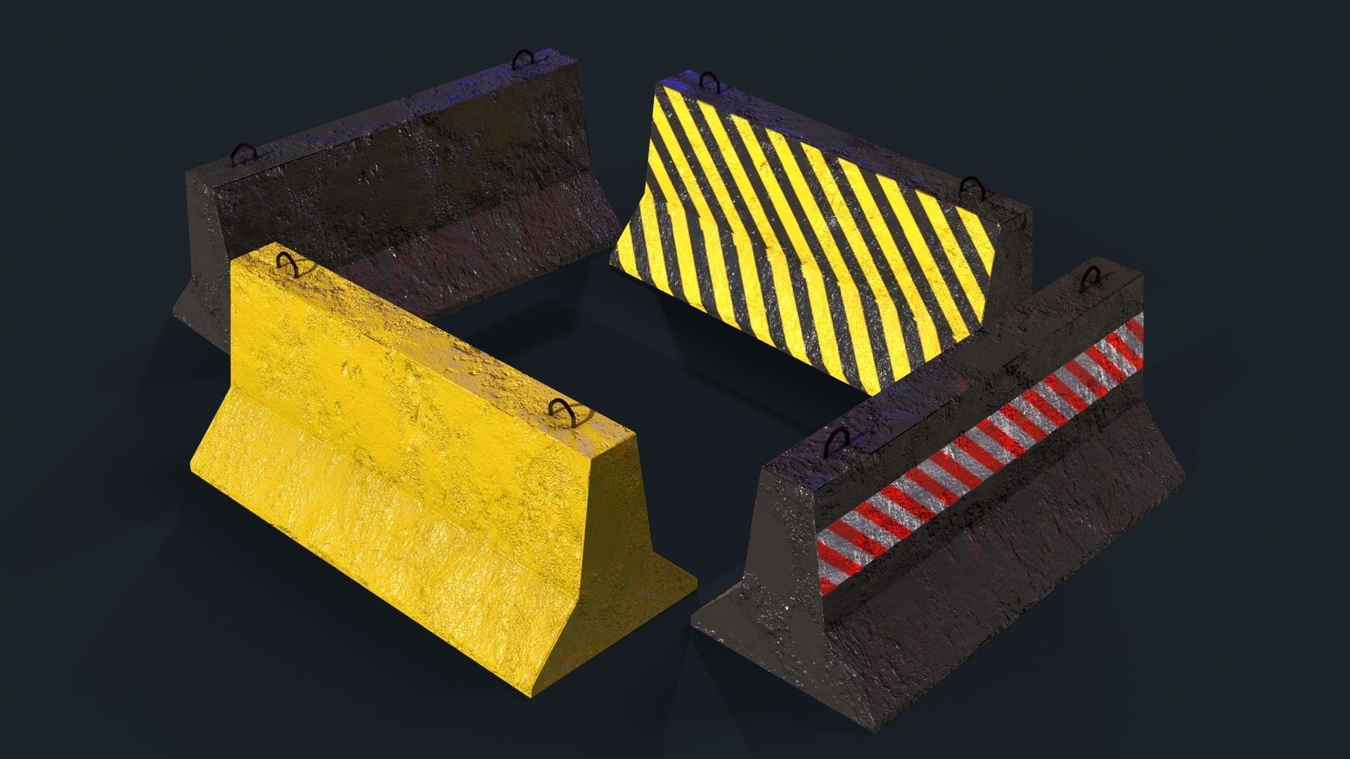 Concrete Road Barrier Low-poly 3D model_9