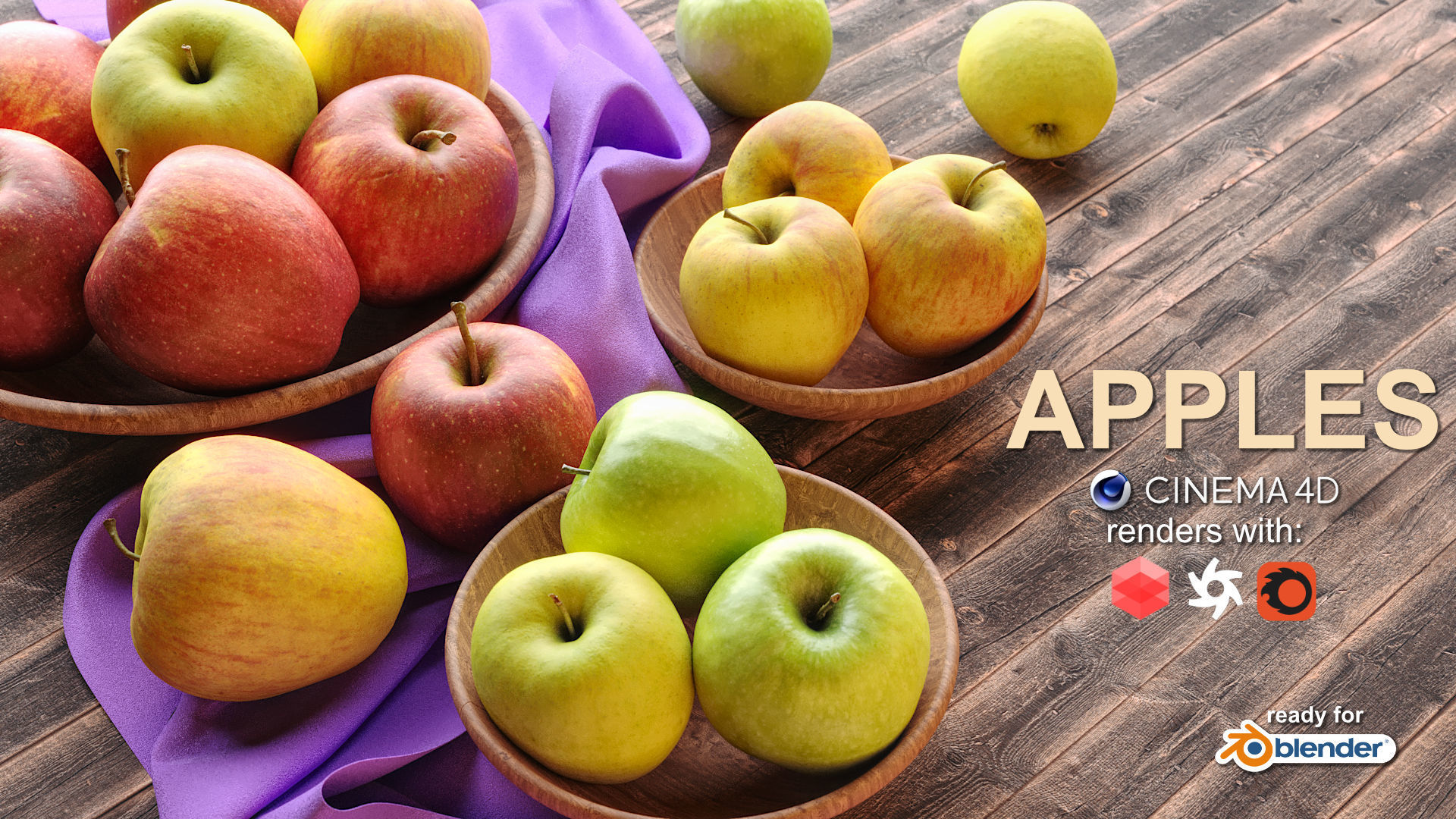 Apples in wooden bowls Low-poly 3D model_1