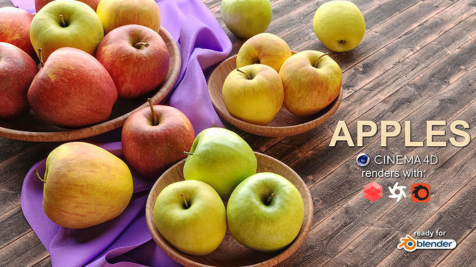 Apples in wooden bowls Low-poly 3D model 2