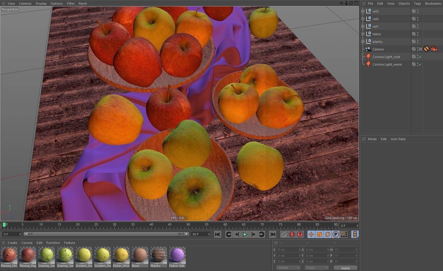 Apples in wooden bowls Low-poly 3D model_3
