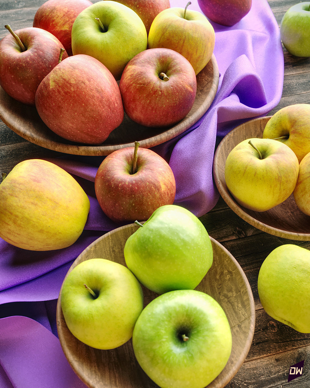 Apples in wooden bowls Low-poly 3D model_2