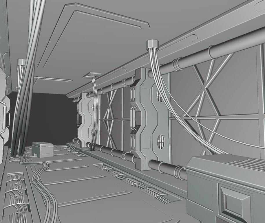 Scifi spaceship corridor 3D model_8