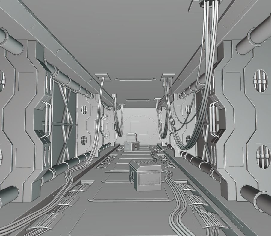 Scifi spaceship corridor 3D model_4