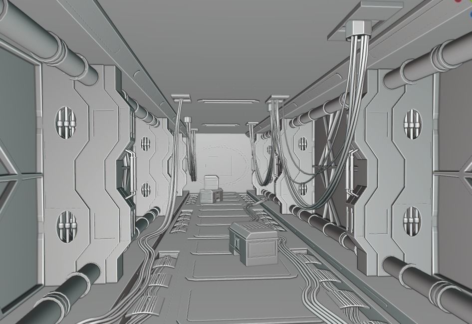 Scifi spaceship corridor 3D model_3