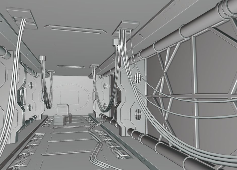 Scifi spaceship corridor 3D model_10