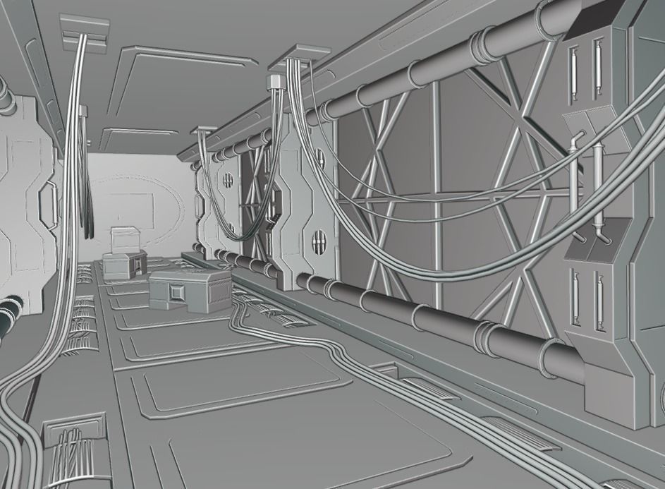 Scifi spaceship corridor 3D model_7