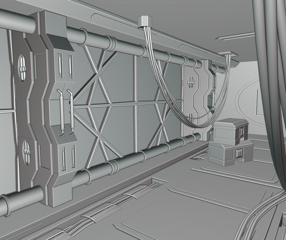 Scifi spaceship corridor 3D model_9