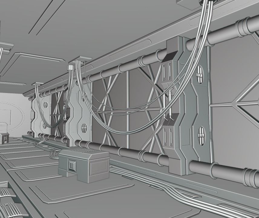 Scifi spaceship corridor 3D model_2