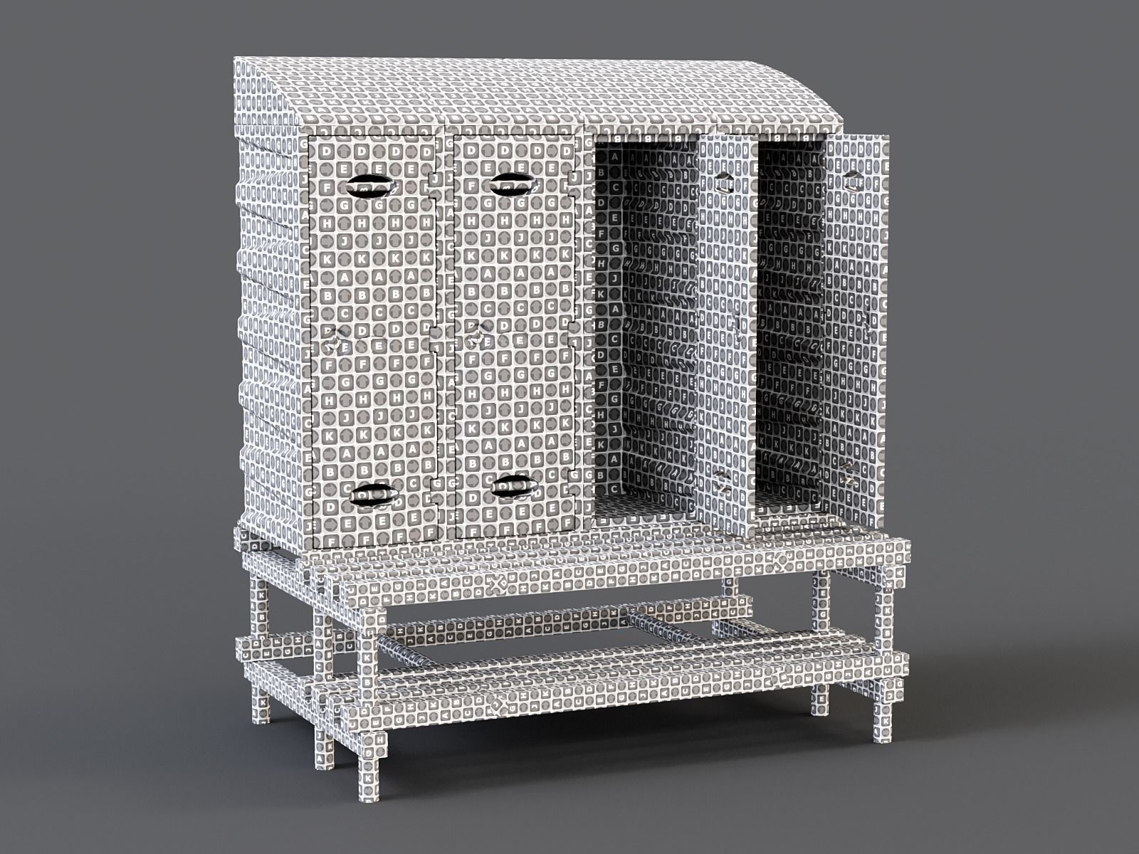Storage Lockers on a Bench PBR Low-poly 3D model_14