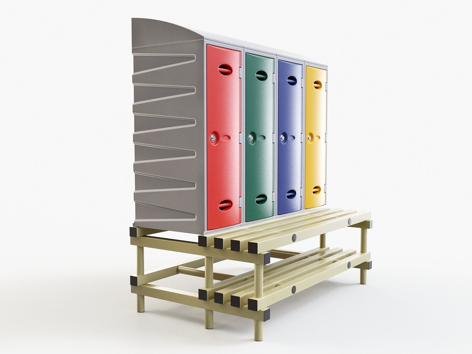 Storage Lockers on a Bench PBR Low-poly 3D model_2