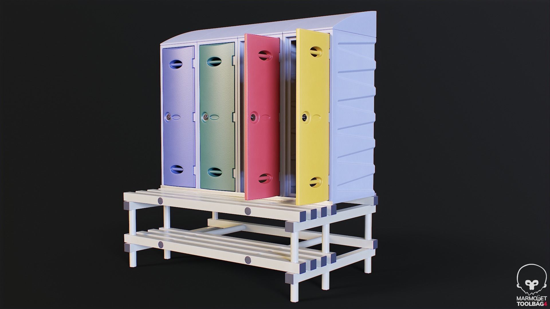 Storage Lockers on a Bench PBR Low-poly 3D model_10