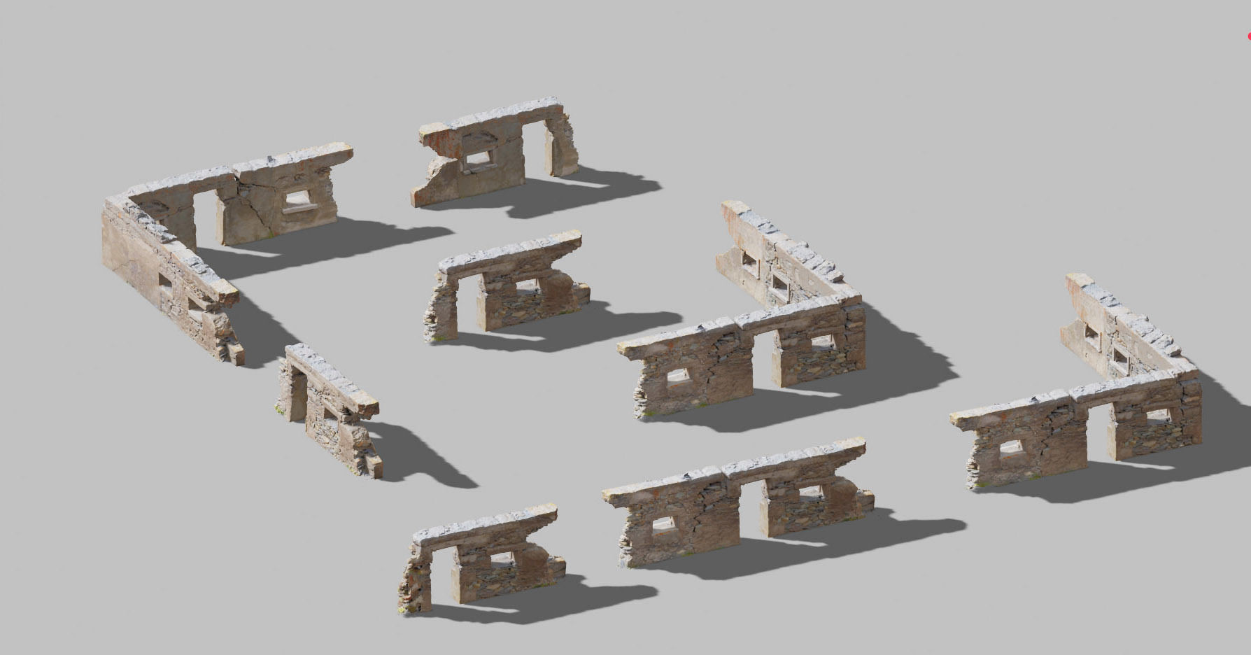 House Wall Ruins Stone Scan Modules PBR Low-poly 3D model_8