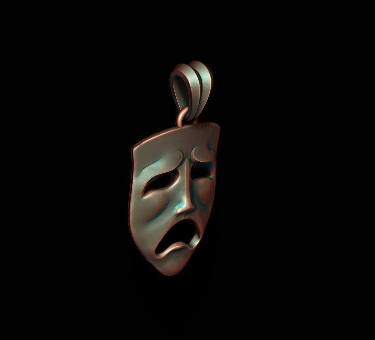 Tragedy mask pendant 3D print model_5