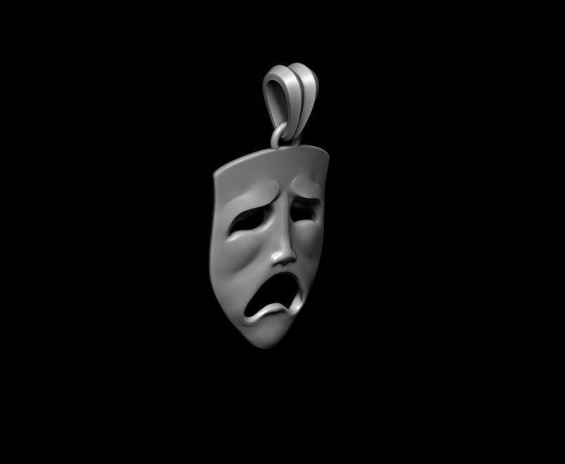 Tragedy mask pendant 3D print model_7