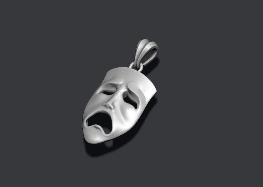 Tragedy mask pendant 3D print model_6