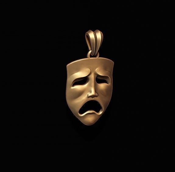 Tragedy mask pendant 3D print model_4