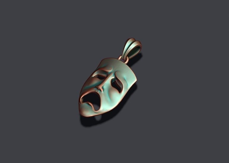 Tragedy mask pendant 3D print model_1