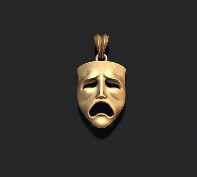 Tragedy mask pendant 3D print model_3